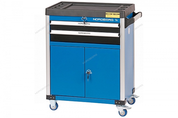 Тележка инструментальная, 2 выдвижных ящика, 2 полки с дверцами