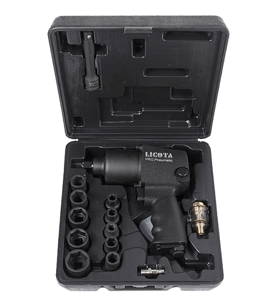 Гайковерт пневматический ударный 1/2" 558 Нм (57 кГм) с головками 9-27мм и аксессуарами, в кейсе