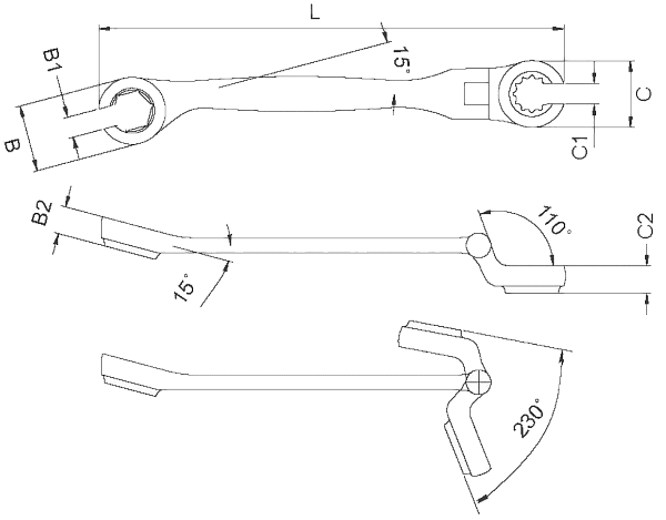 Разрезной ключ с полукарданом 19х19мм