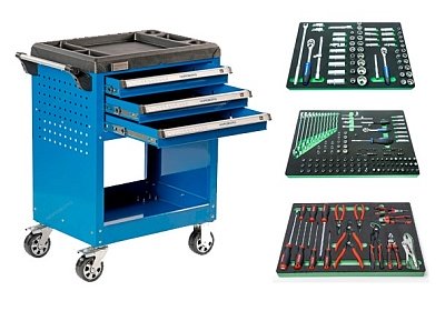 Тележка инструментальная 3 полоки с комплектом инструмента, 233 пр. 