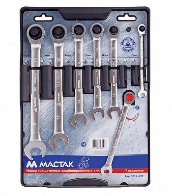 Набор комбинированных трещоточных ключей 8-19 мм, 7 предметов